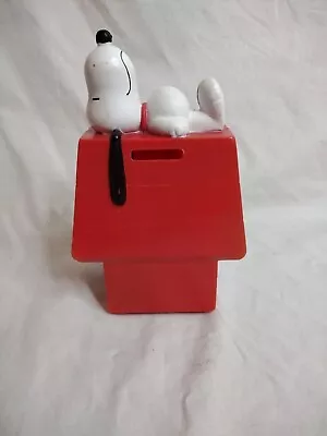 1958 1966 Vintage PEANUTS Red Plastic SNOOPY Laying On Top DOG HOUSE BANK • $7.50