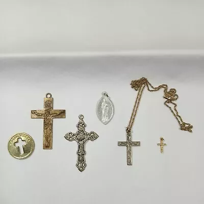 Vintage Lot Crosses Religious Necklace Pendant Jesus Crucifix Medallion • $25.99