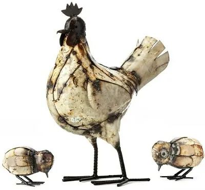 Metal Hen & Chick Garden Ornament Sculpture Art - Handmade Recycled Metal Bird • £77.95