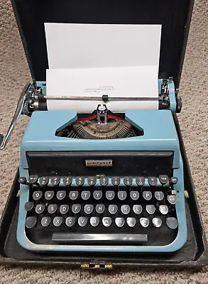 Underwood Golden Touch Portable Typewriter W/Case Robin Egg Blue • $110