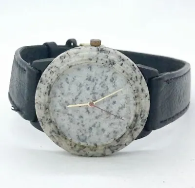Vintage Tuscany Watch Granite Gray Case Black Leather Band Swiss Made Rare Unise • $77.89