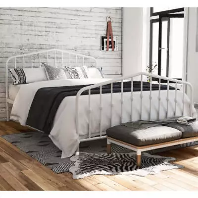 Bushwick Double Size Bed Frame Bedstead In White Metal By Dorel • £209.95