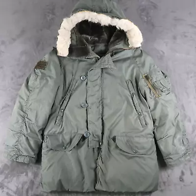 Vintage 70s Military N-3B Parka Jacket Hood Size L Large Green • $100