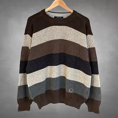 Vintage 90’s Tommy Hilfiger Sweater Men's XL  Crest Thick Varsity Knit Striped • $39.87