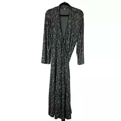 J. Jill Wrap Jersey Maxi Dress Womens Medium Gray Printed V Neck Aztec Classic • $37.99