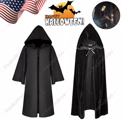 Medieval Velvet Hooded Cloak Wicca Long Robe Halloween Witchcraft Larp Capes US • $14.99