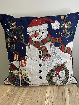 Vintage Christmas Snowman Pillow Blue White 18” • $9.09
