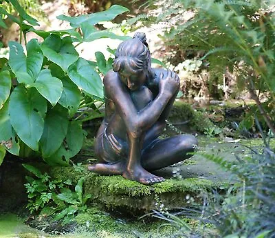 Girl Sitting Garden Sculpture - Modern Statue With An Aged Bronze Finish • £109.99