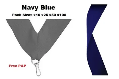 NAVY/DARK BLUE MEDAL RIBBONS LANYARDS WITH CLIP 22mm WOVEN PACKS OF 10/25/50/100 • £2.49