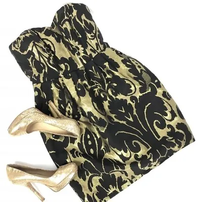 H&M Formal Short Dress Gold Black Floral Pattern Halter Strapless Women Size 4 • $8.99