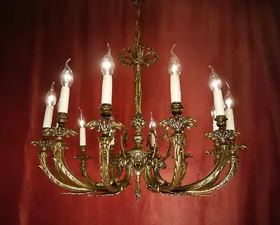 Vintage Antique 12 Light Crystal Brass Bronze Chandelier Ceiling Lamp Ø 28  • $1299