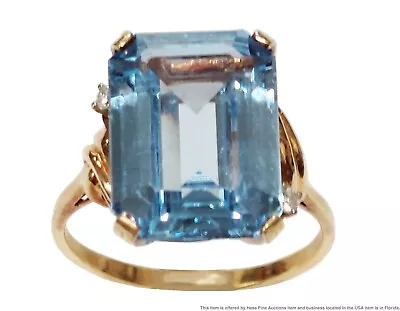 Vintage Lab Created Blue Spinel 14k Gold Diamond Lady Ring Retro Art Deco 1940s • $0.99