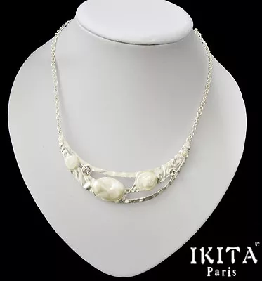 Statement Necklace IKITA Paris Chain Silver Plated Pearl Rhinestone • $54.14