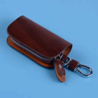 Brown Wood Grain PU Leather Cover Car Remote Key Fob Case Bag Chain High Quality • $9.85