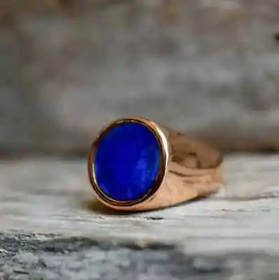 Solid 925 Sterling Silver Natural Flat Lapis Lazuli Round Gemstone Mens Ring 48 • $28.99