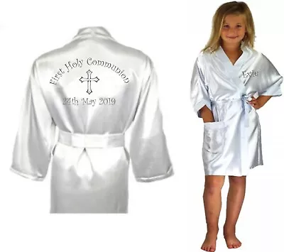 Children's Personalised Holy Communion Confirmation Day Satin Silky Robe Child's • £9.99