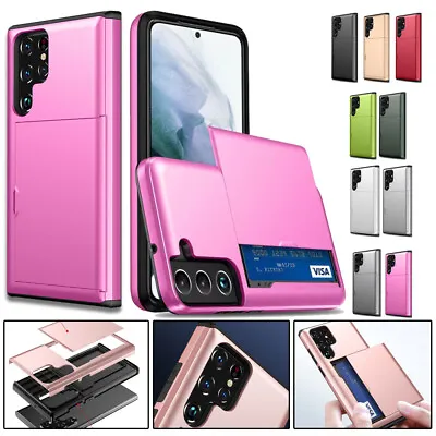 Case For Samsung Note 20 10 S23 S22 S21 Ultra Armor Slide Wallet Card Slot Cover • $9.99