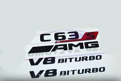 C63S SEDAN AMG V8 BITURBO Emblem Glossy Black Badge Combo Set For Mercedes • $24.99