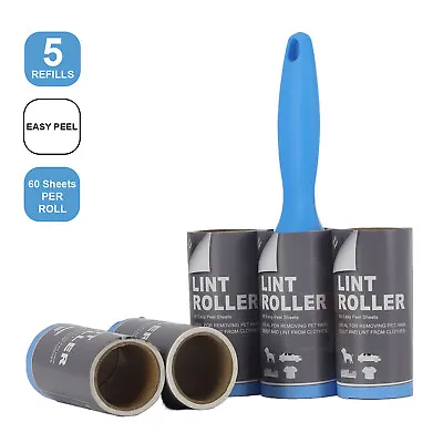 5 X Rolls Lint Roller Remover Sticky Brush Dust Fluff Pet Hair Clothes Refill • £5.99