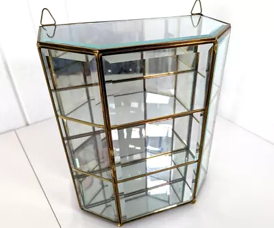 Vtg Large 14.5  Brass Glass Mirror Curio Cabinet Shelf Wall Mount / Table Top • $240