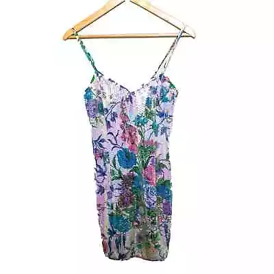 Vintage 90s Express Floral Sequin Body Con Bandage Mini Dress Size Medium • $36