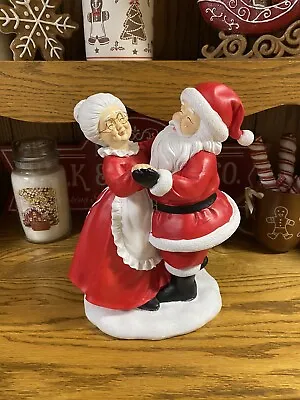 Santa & Mrs Claus Figurine Glittery Snow Red White Christmas Decor • $49.50