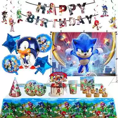 $4.87 • Buy Sonic The Hedgehog Hat Plate Flag Party Tableware Birthday Decors Supply.