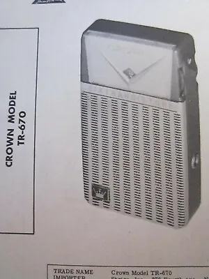 $6.50 • Buy Crown Tr-670 Transistor Radio Photofact