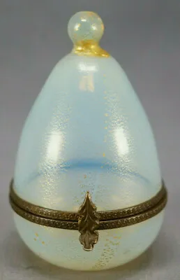 Murano Venetian Opaline & Gold Aventurine Glass Hand Blown Egg Shape Trinket Box • $395