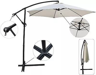 3m Cream Garden Parasol Sunshade Outdoor Umbrella Hanging Banana With Base • £54.95