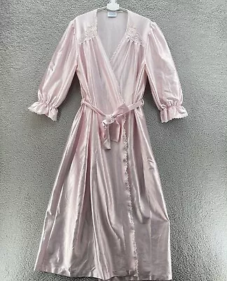 LORRAINE Peignoir Women Large L Rose Pink Silky Negligee Robe Made In USA Y2K • $20.03