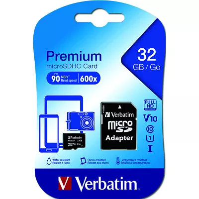 Verbatim 32GB Micro SDHC Media/File Storage Memory Card W/ SD Adaptor Class 10 • $18