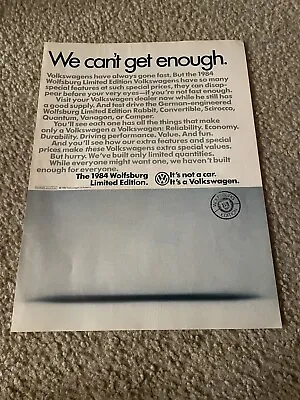 Vintage 1984 VOLKSWAGEN WOLFSBURG LIMITED EDITION RABBIT CAMPER QUANTUM PRINT AD • $6.99