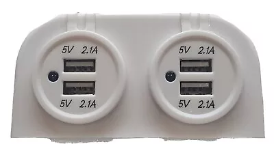 Dual Usb 4.2a Charger X 2 Power Outlet Socket White Surface Mount 4x4 Car Marine • $27.95