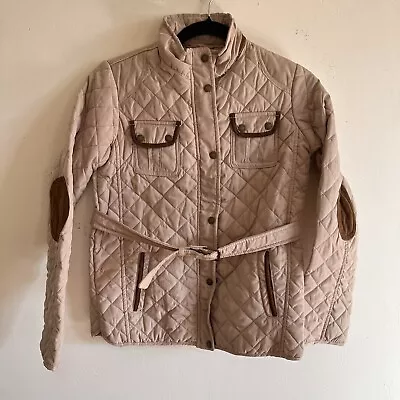 $47 • Buy Massimo Dutti Quilted Jacket Size 13-14 Y Elbow Patches Belt Beige 
