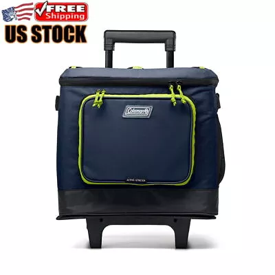 42 Cans Soft Sided Cooler W/ Wheels Front Pocket Mesh Pocket Comfort Liner Blue • $53