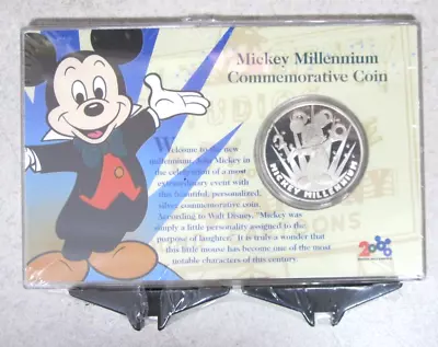 2000 Mickey Millennium Commemorative 1 Ozt/.999 Fine Silver Round~Orig. Case/COA • $52.24