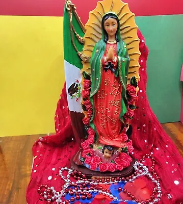 Virgen De Guadalupe Con Bandera Mexico 12  Our Lady Of Guadalupe Statue 12 Inch • $55