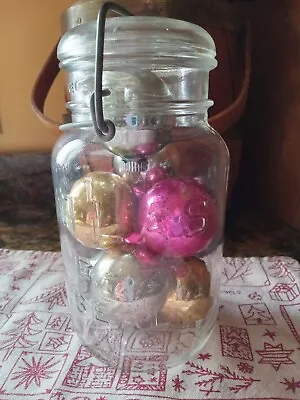 Vintage Atlas Jar With Old Shiny Brite Mercury Glass Christmas Ornaments • $25