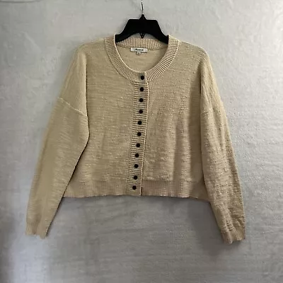 Madewell Cardigan Top Woman Small Solid Beige Long Sleeve Cotton Blend Round Nec • $10.50