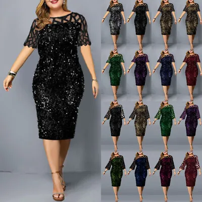 £20.09 • Buy Plus Size Womens Sequin Lace Prom Gown Ladies Cocktail Evening Party Mini Dress