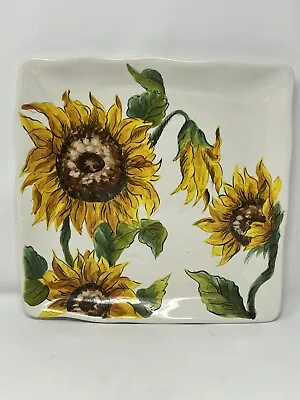 Maxcera Sunflower Fall Leaves Dinner  Plate Ceramic Square New 11” Sunflowers • $19.94