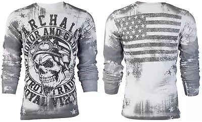 ARCHAIC By AFFLICTION Men's Long Sleeve THERMAL Shirt DEATH RACER Biker GARY $58 • $25.95