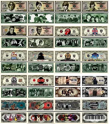 Classic Rock Music Set Of 20 Million Dollar Bill Novelty Notes With FREE SLEEVES • $12.55