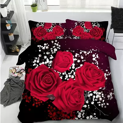 3 Pieces Lightweight Comforter Set Red Roses Down Alternative Bed In A Bag All S • $88.52