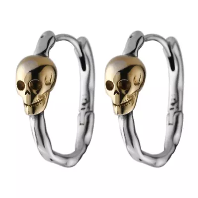 Women Men Punk Retro Silver Gold Skeleton Skull Huggie Hoop Earrings PE60 • $7.95