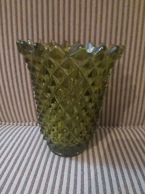 Vintage Green Imperial Diamond Point Saw Tooth Rim Vase Candle Holder • $12