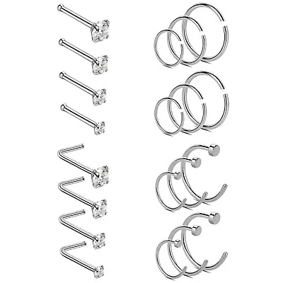 20PCS Stainless Steel Hoop Nose Rings Studs L-Shaped Bone Pin Piercing 20-22G • $10.99