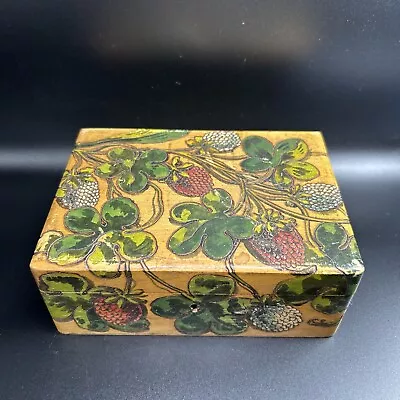 Handmade Pyrography Burned Wood Box With Lock Painted Blackberries Signed • $20