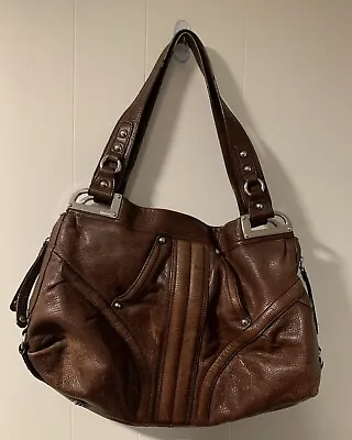 B Makowsky Bag Pebbled Leather  Purse Slouchy Hobo Satchel Animal Print Lining • $18
